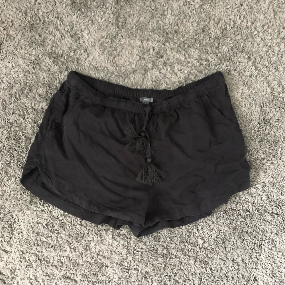 gray comfortable shorts with tassels